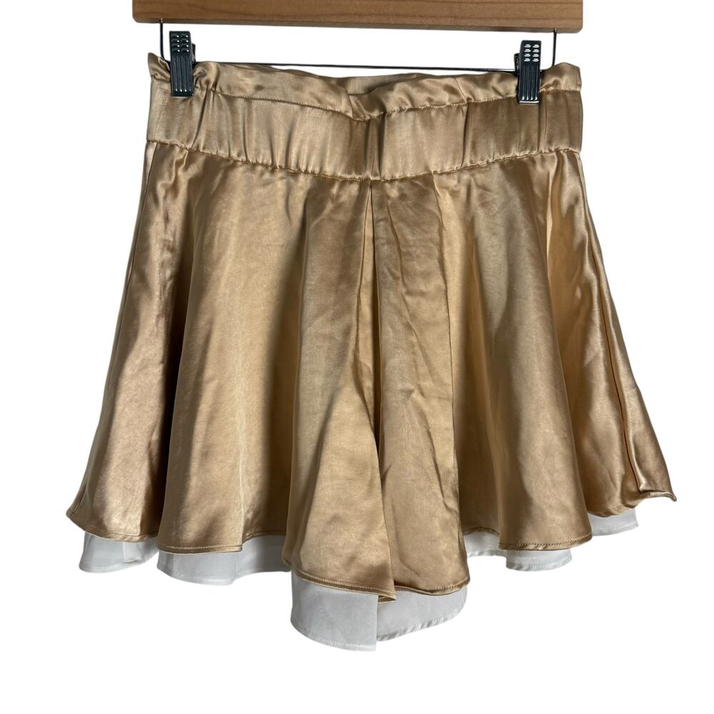 Mare Mare Silky Skirty Taupe Gold Layered Satin High Rise Shorts Size Small - Picture 9 of 13